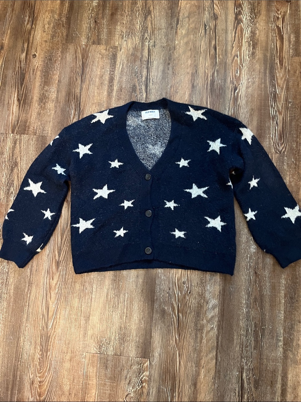 Old Navy Navy and White Star V-Neck Button Cardigan